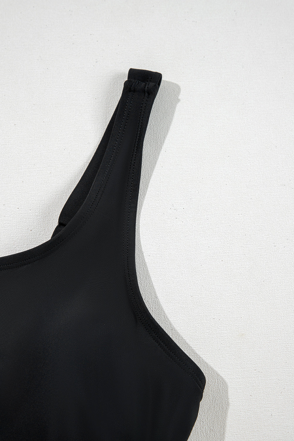 Black Solid Color Square Neck Knotted Plus Size One Piece Swimsuit