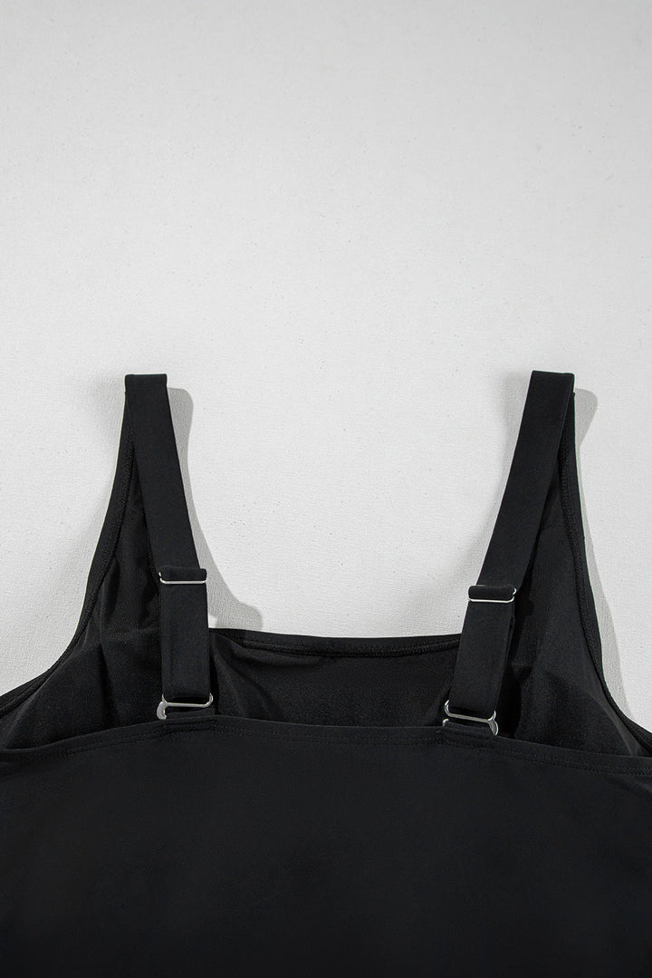 Black Solid Color Square Neck Knotted Plus Size One Piece Swimsuit