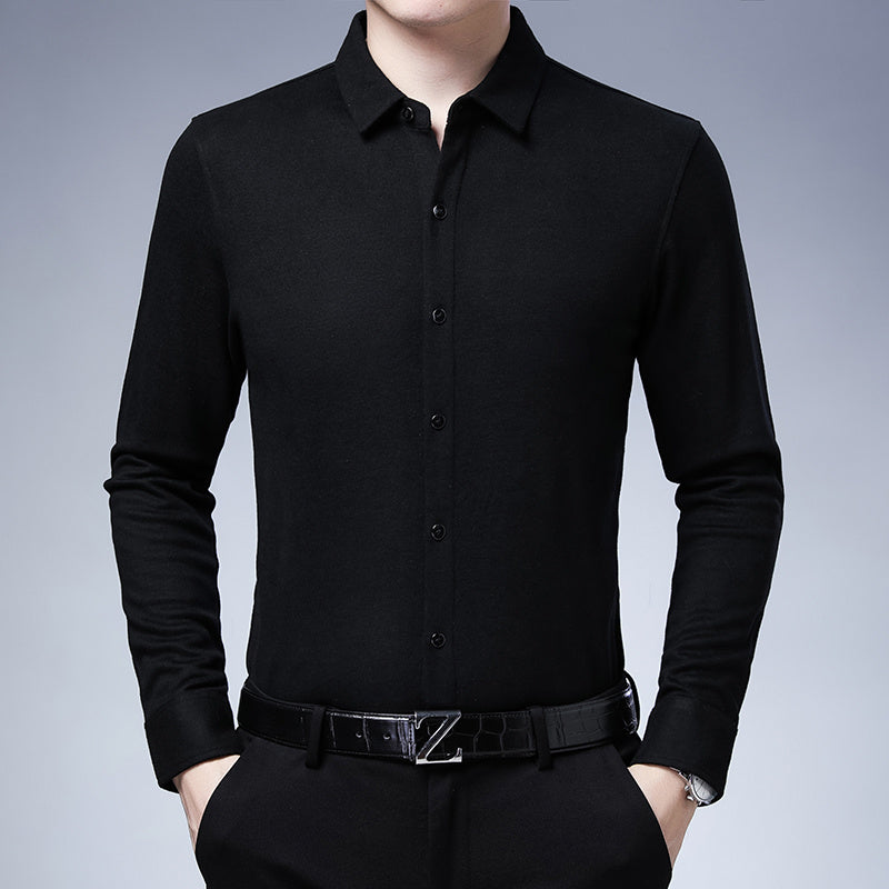 Middle-Aged Spring New Business Casual Plaid Long-Sleeved Shirt For Men