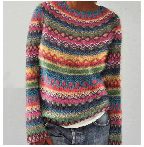 Women's Sweater Round Neck Multicolor Loose Fashion Pullover Sweater