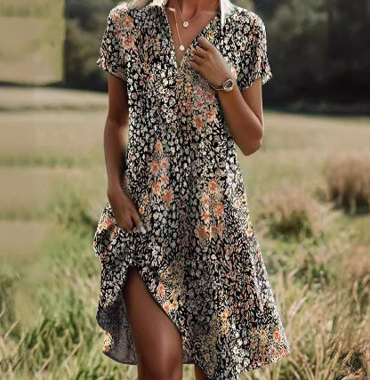 Women's Artistic Ethnic Style Scoop Mid-length Dress