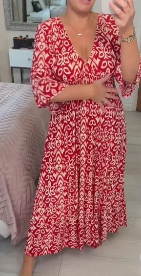 Clevecorner™ Bohemian casual print V-neck waist wrap long dress