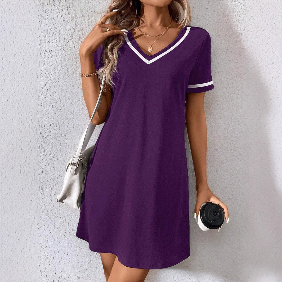 Women's Dress Black V-neck Casual Short Sleeve Dress