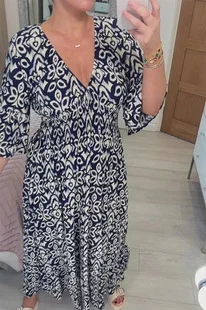 Clevecorner™ Bohemian casual print V-neck waist wrap long dress
