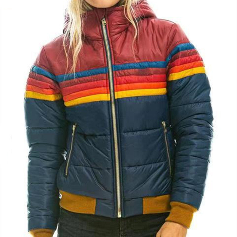 Women's Casual Hooded Printed Short Cotton Jacket