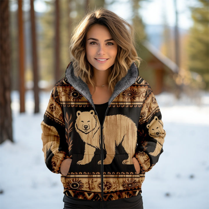 3D Women's Hooded Zipped Cotton-padded Jacket