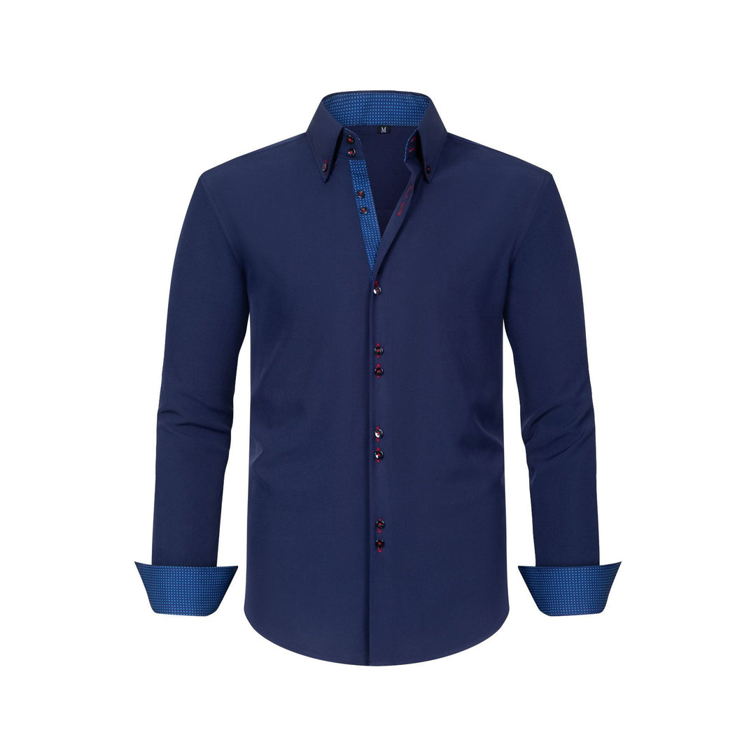 Full Elastic Force Men's Shirt Polka Dot Color Matching Design Double Breasted