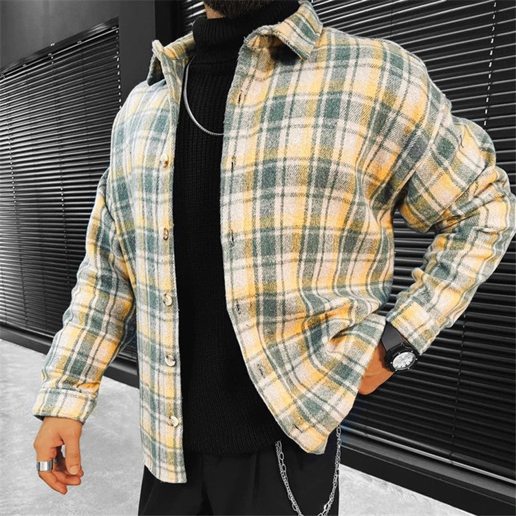 Long Sleeve Shirt Casual Stand Collar Pocket Men