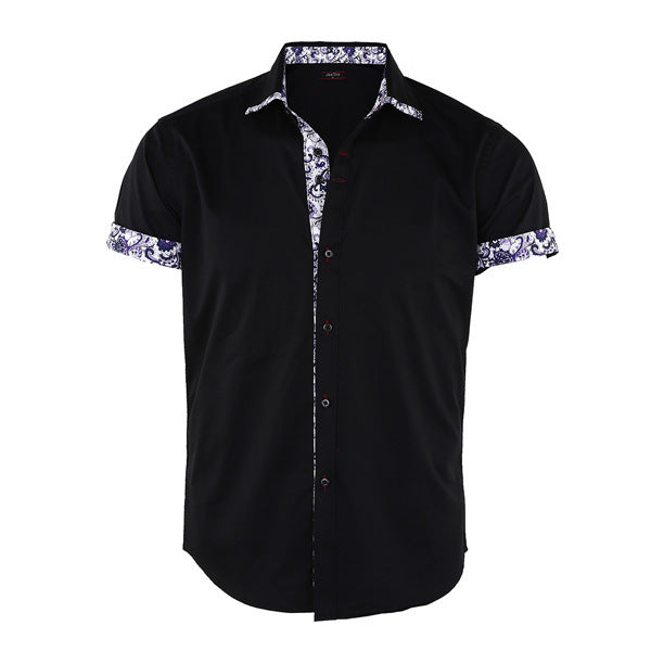 Men's Printed Stitching Solid Color Short Sleeve Shirt