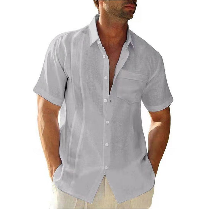 Summer Lapel Solid Color Shirt Men's Short-Sleeved Casual Shirt Top