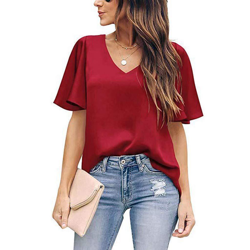 Loose V-Neck Ruffle Sleeve Casual Women's Top