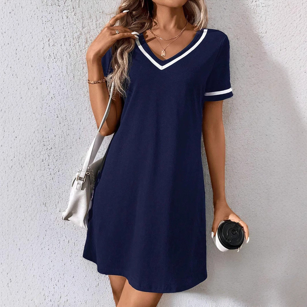 Women's Dress Black V-neck Casual Short Sleeve Dress