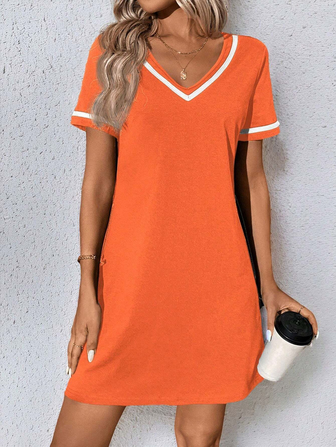 Women's Dress Black V-neck Casual Short Sleeve Dress