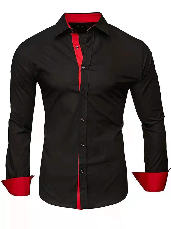 Casual Contrast Colored Tiansi Long Sleeved Men's Casual Shirt