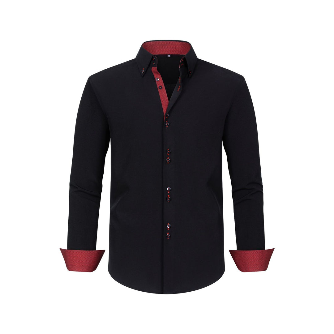 Full Elastic Force Men's Shirt Polka Dot Color Matching Design Double Breasted