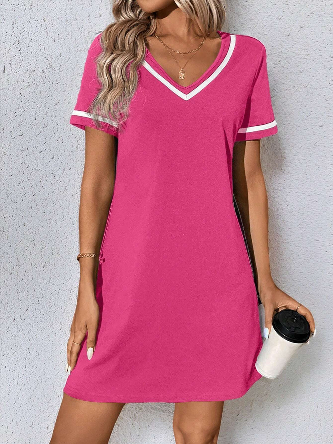 Women's Dress Black V-neck Casual Short Sleeve Dress