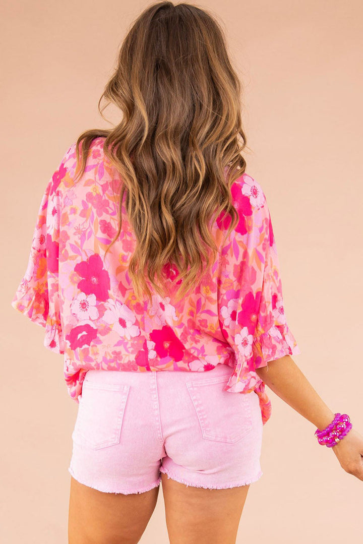 Floral Print Ruffled Half Sleeve Plus Size Babydoll Blouse