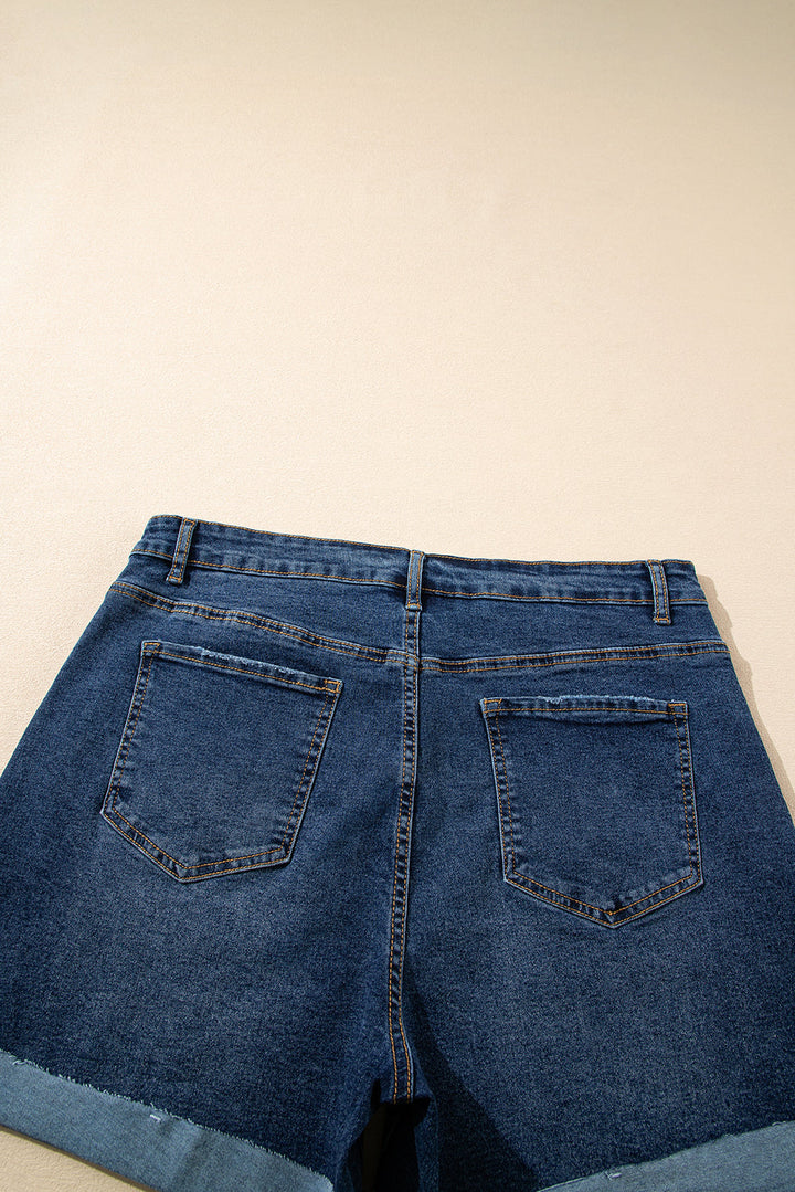 Folded Edge High Waist Plus Size Denim Shorts
