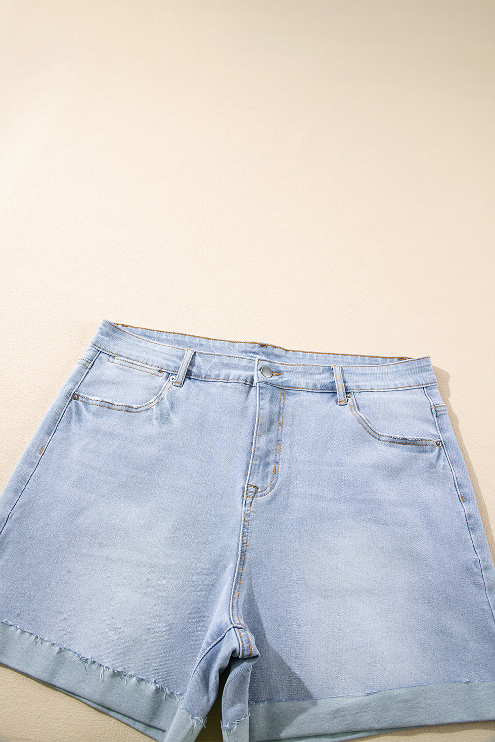 Folded Edge High Waist Plus Size Denim Shorts