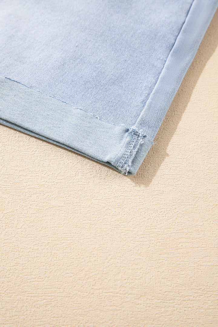 Folded Edge High Waist Plus Size Denim Shorts