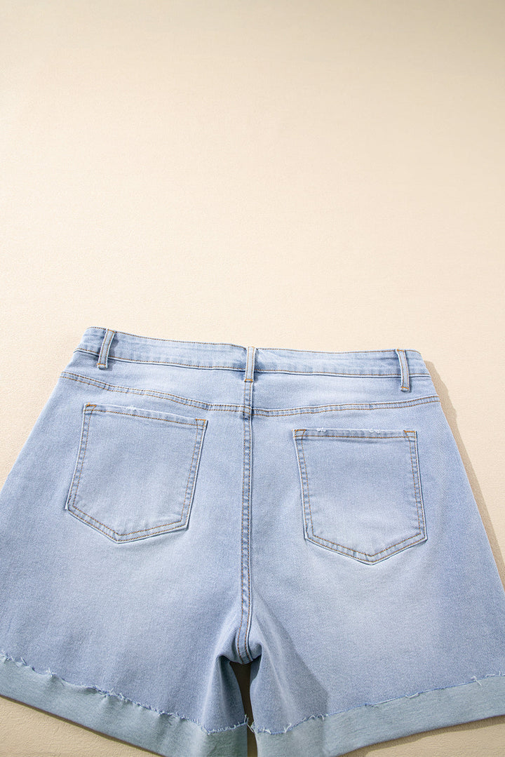 Folded Edge High Waist Plus Size Denim Shorts