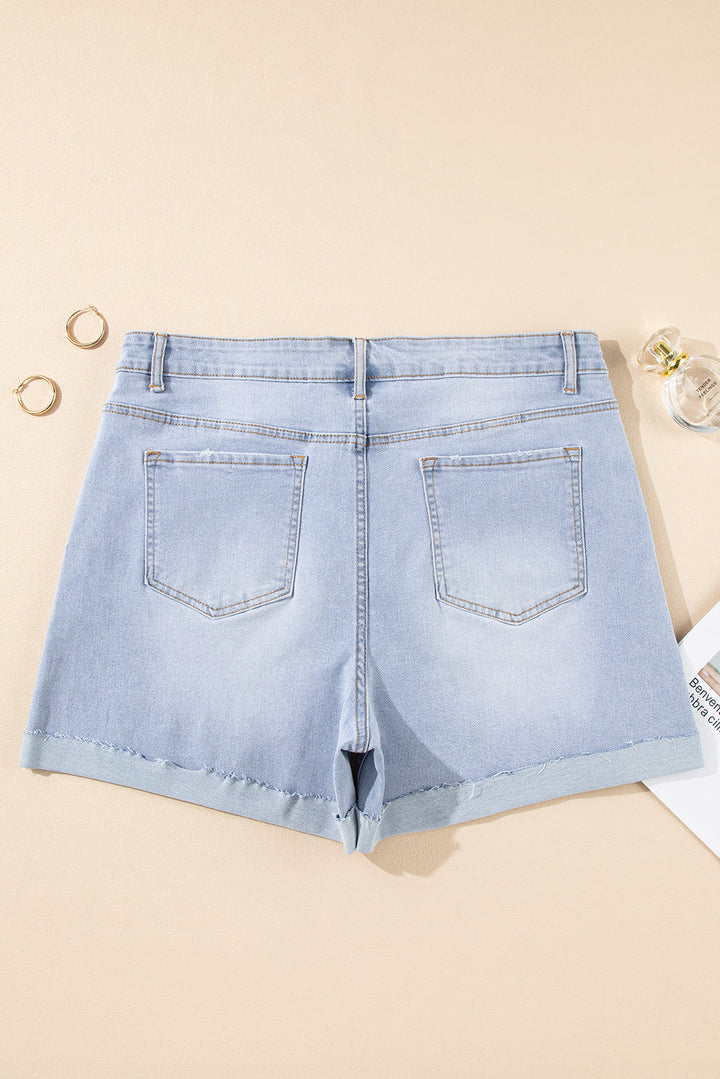 Folded Edge High Waist Plus Size Denim Shorts
