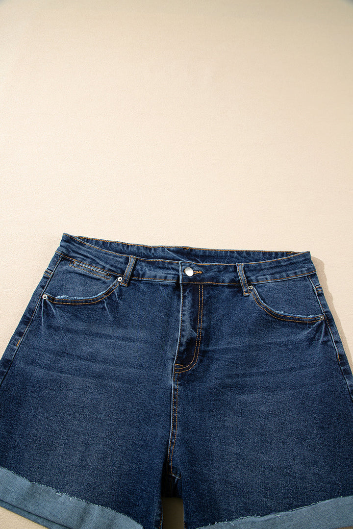 Folded Edge High Waist Plus Size Denim Shorts