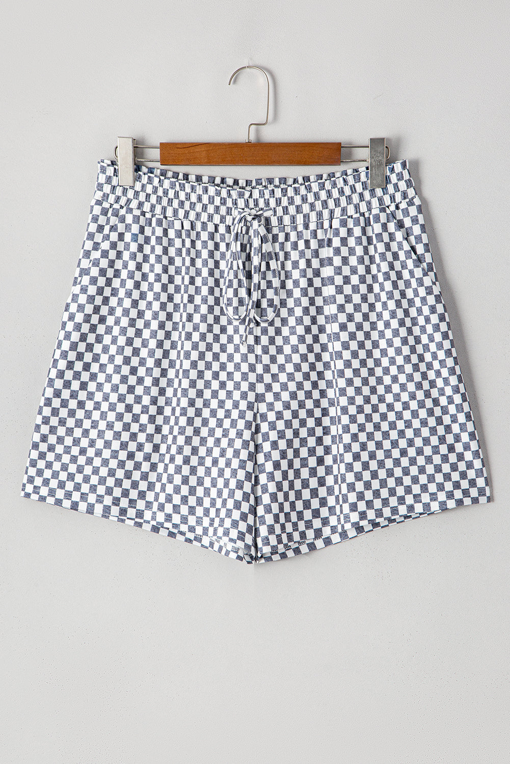 Gray Checkerboard Lace-Up High Waist Plus Size Casual Shorts
