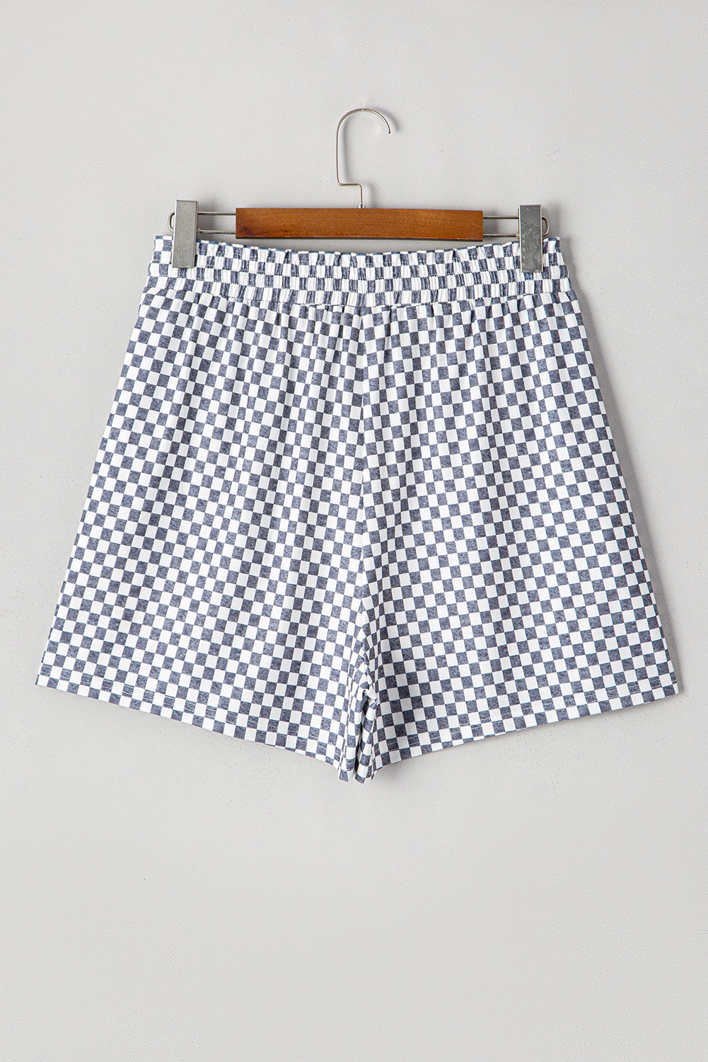 Gray Checkerboard Lace-Up High Waist Plus Size Casual Shorts