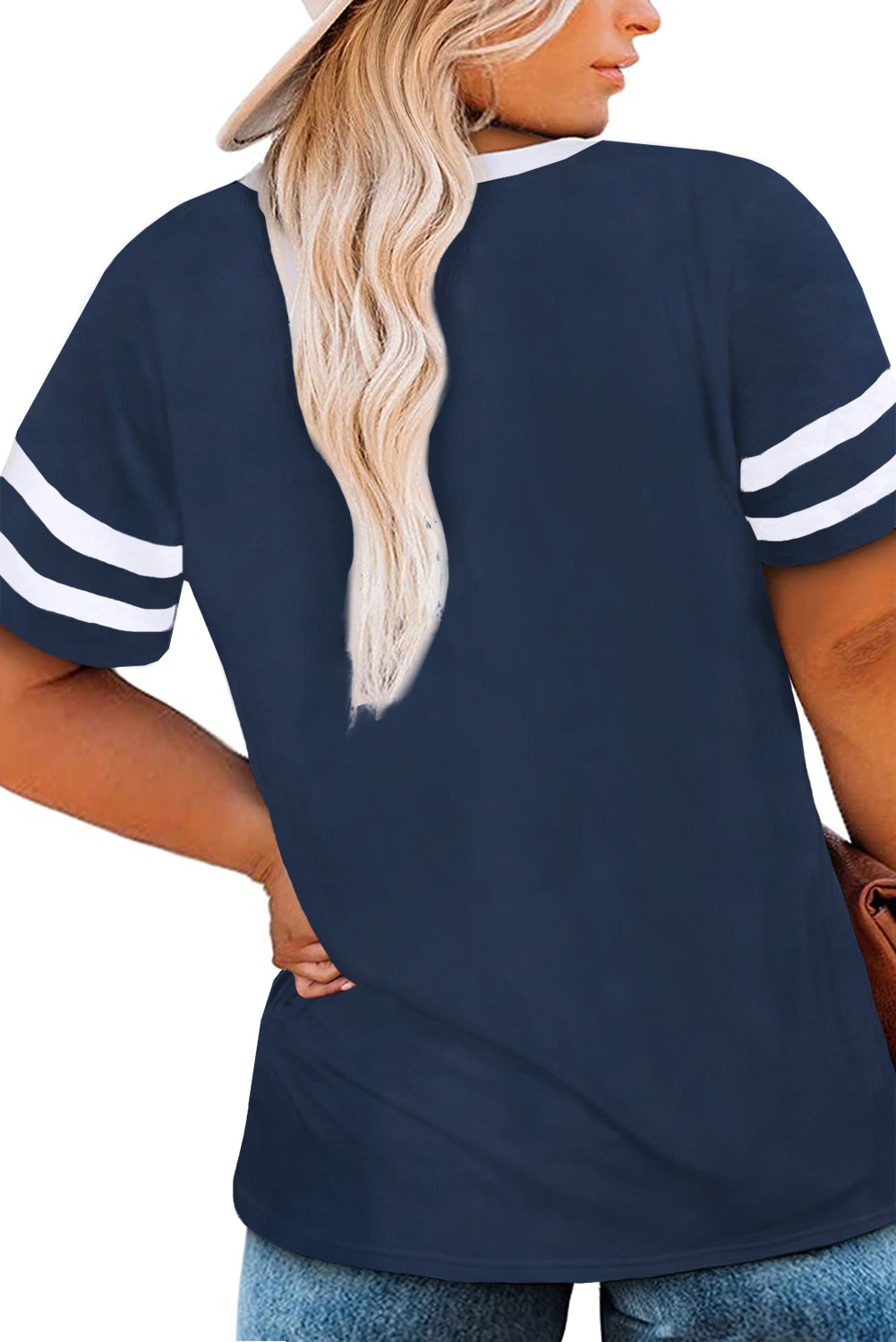 Palm Tree Leaves Print Striped Short Sleeve V Neck T-Shirt