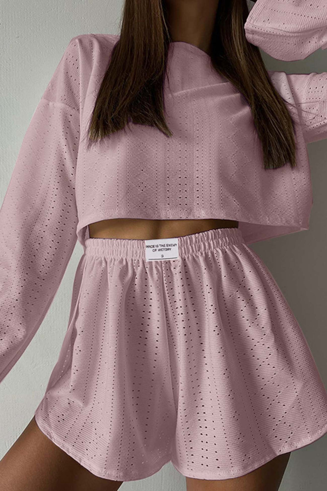 Hollow Long Sleeve Shorts Slit Two-Piece Set