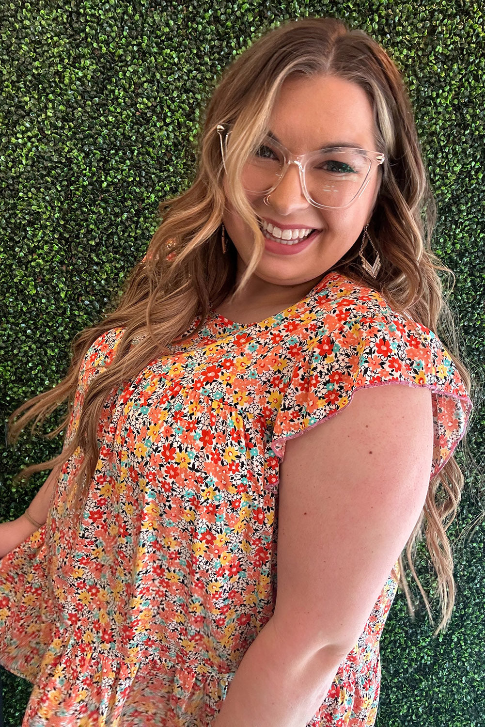 Plus Size Boho Floral Print Ruffle Tiered Top