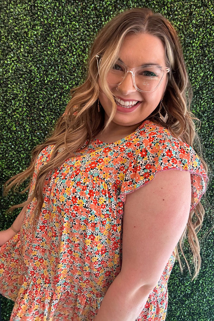 Plus Size Boho Floral Print Ruffle Tiered Top