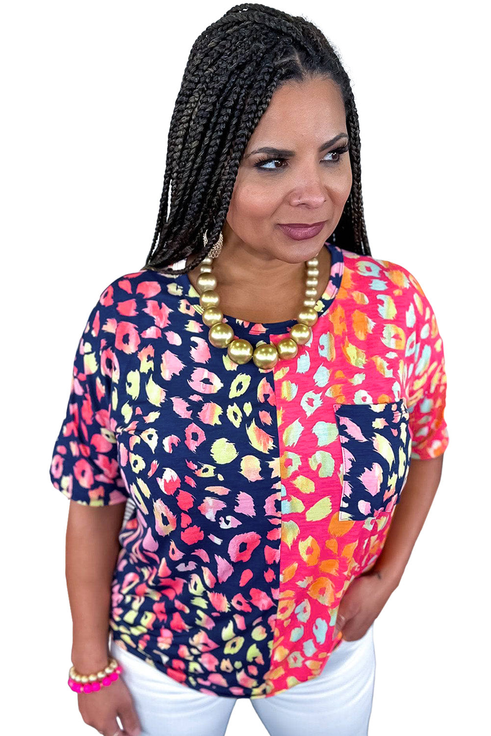 Plus Size Colorblock Short Sleeve Top