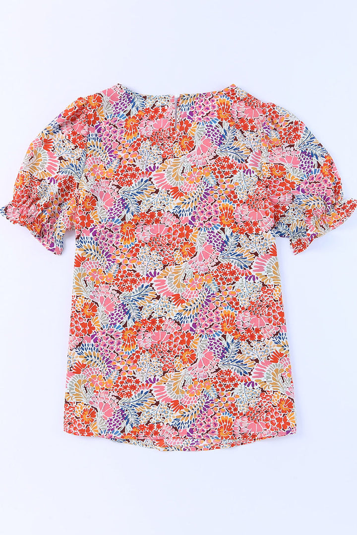 Plus Size Floral Print Puff Sleeve Blouse