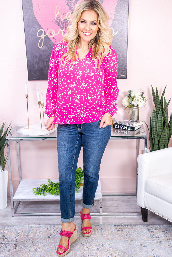 Plus Size Floral Print Ruched Split Neck Blouse