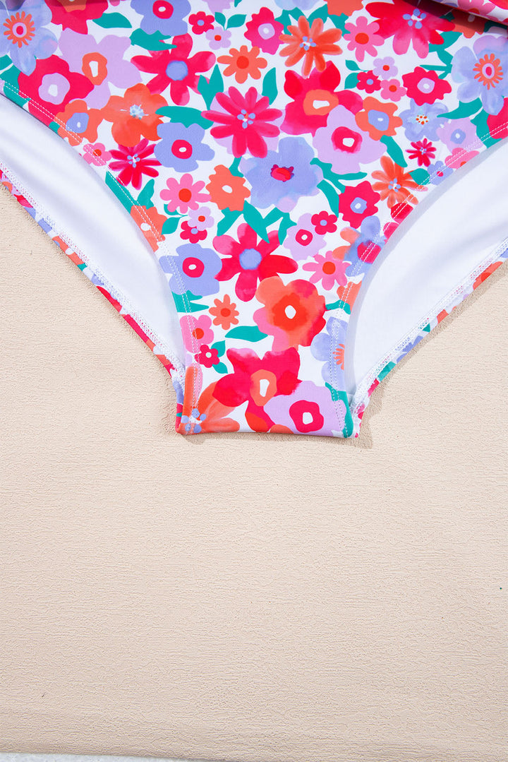 Plus Size Floral Print Twisted High Waist Bikini Set