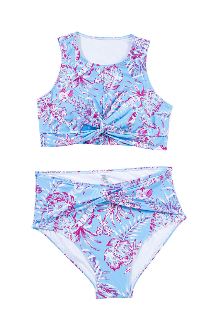 Plus Size Floral Print Twisted High Waist Bikini Set