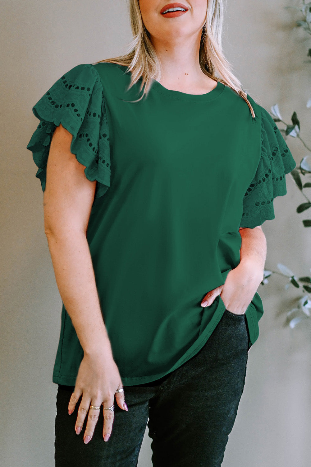 Plus Size Flutter Sleeve Top