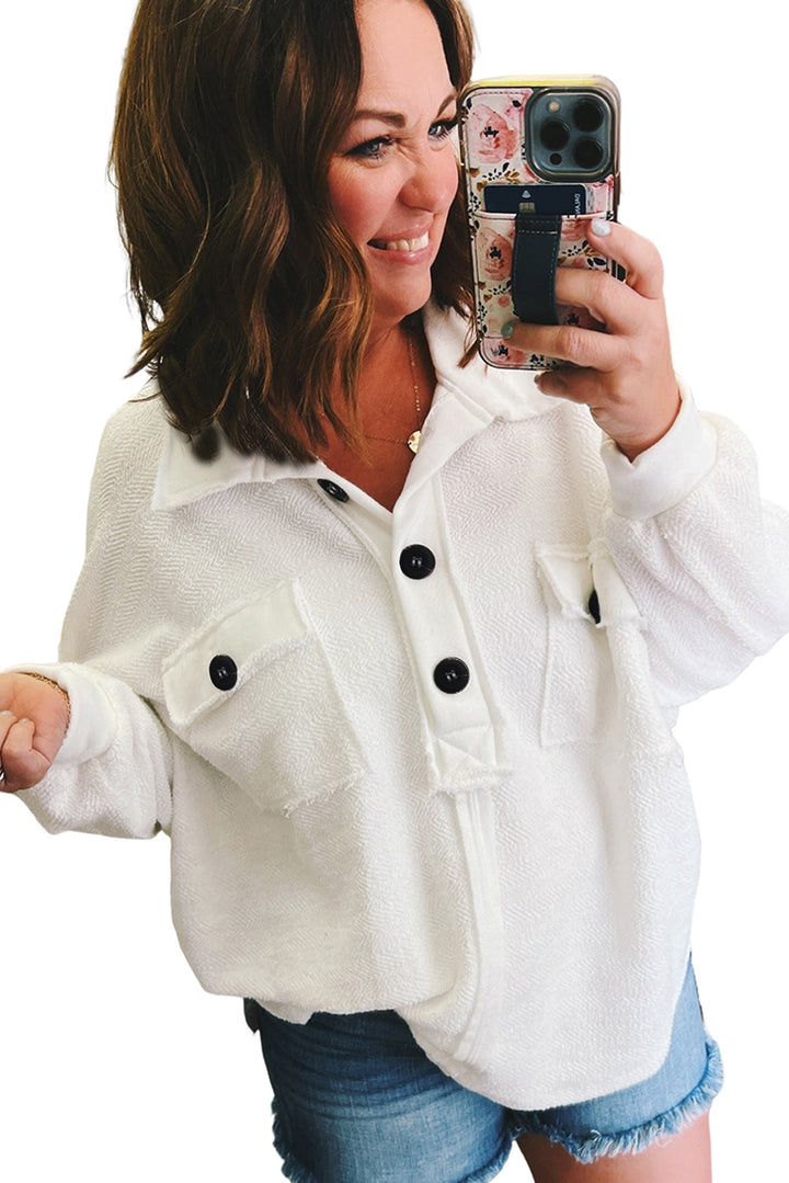 Plus Size Long Sleeve Flap Pocket Henley Top