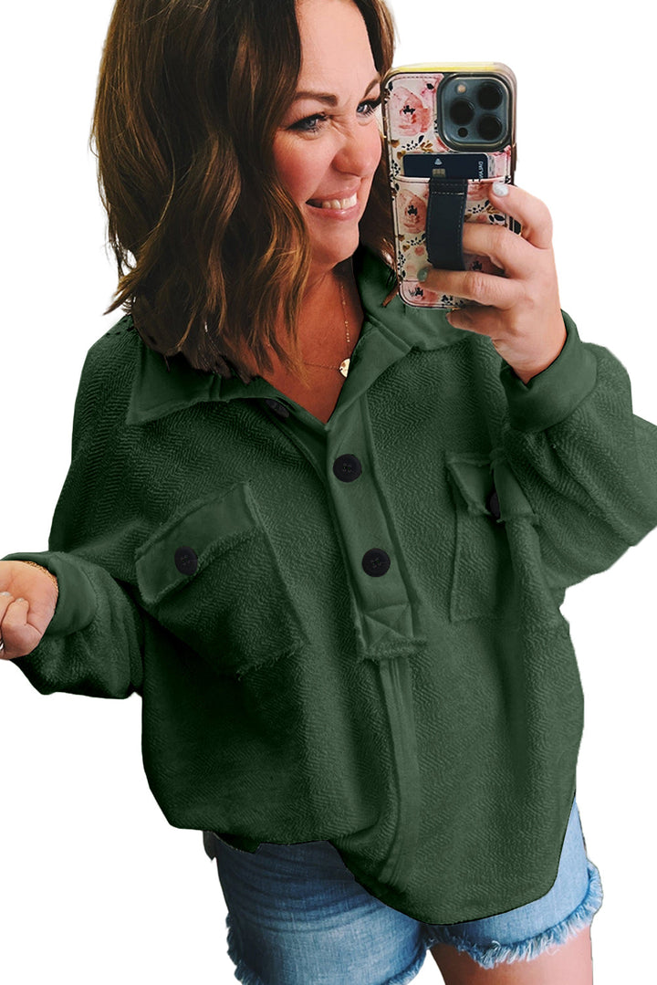 Plus Size Long Sleeve Flap Pocket Henley Top