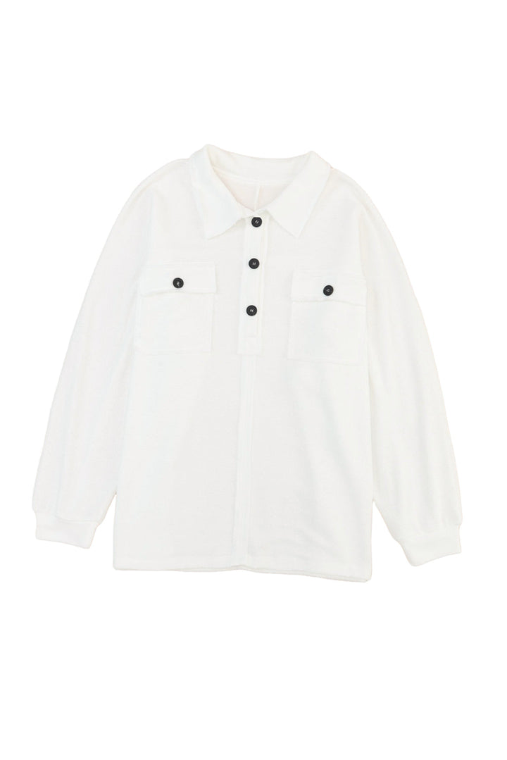 Plus Size Long Sleeve Flap Pocket Henley Top