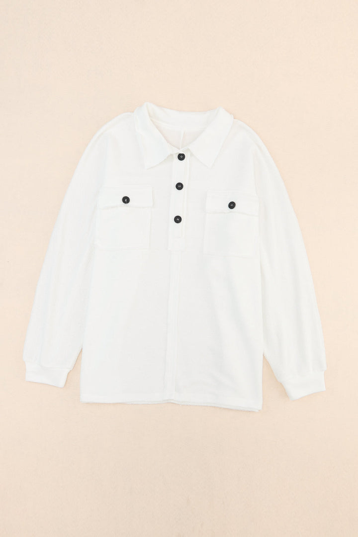 Plus Size Long Sleeve Flap Pocket Henley Top