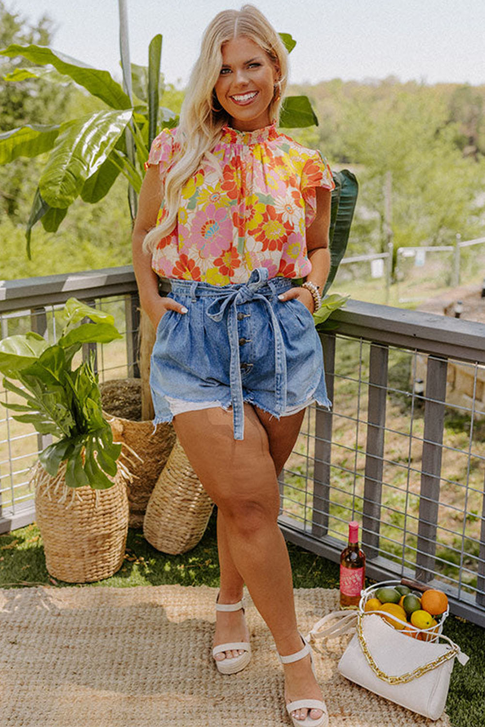 Plus Size Mock Neck Ruffle Sleeve Floral Blouse