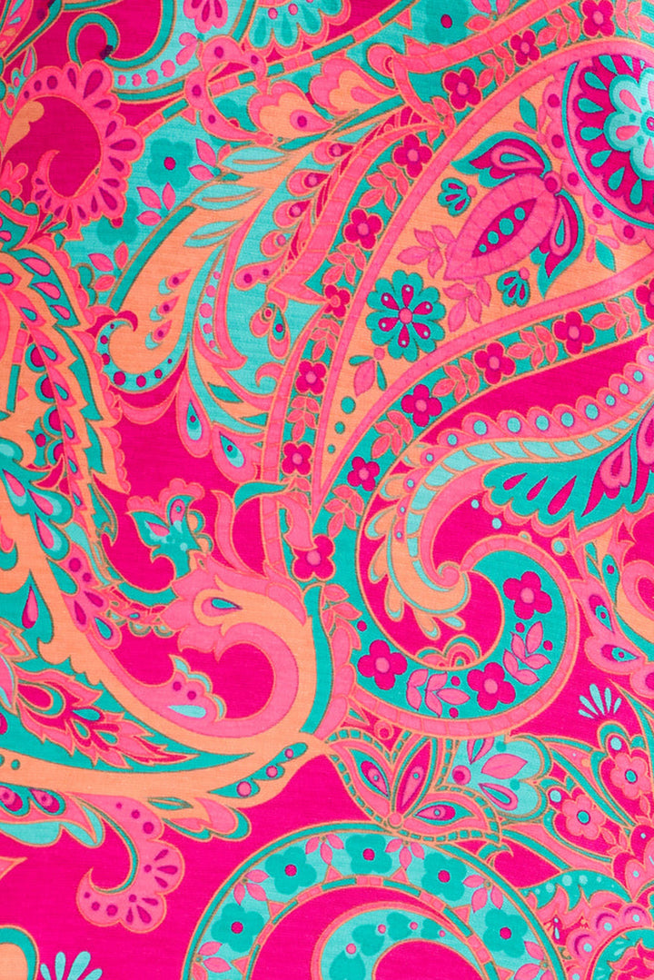Plus Size Paisley Print V Neck Roll Tab Sleeve Blouse