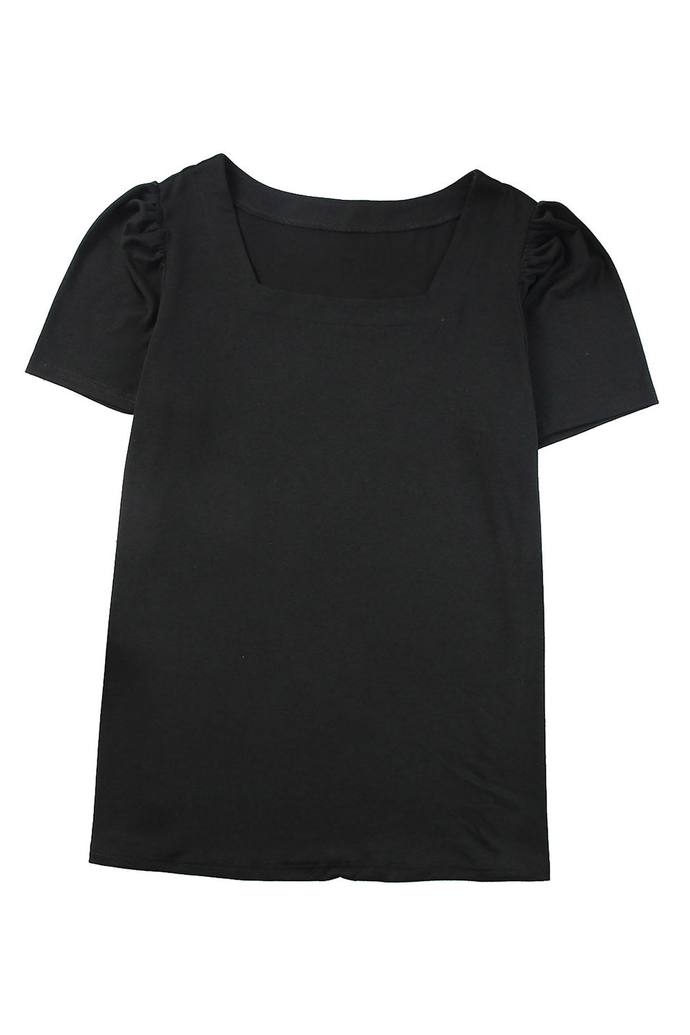 Plus Size Square Neck Ruched Shoulder Short Sleeve Top