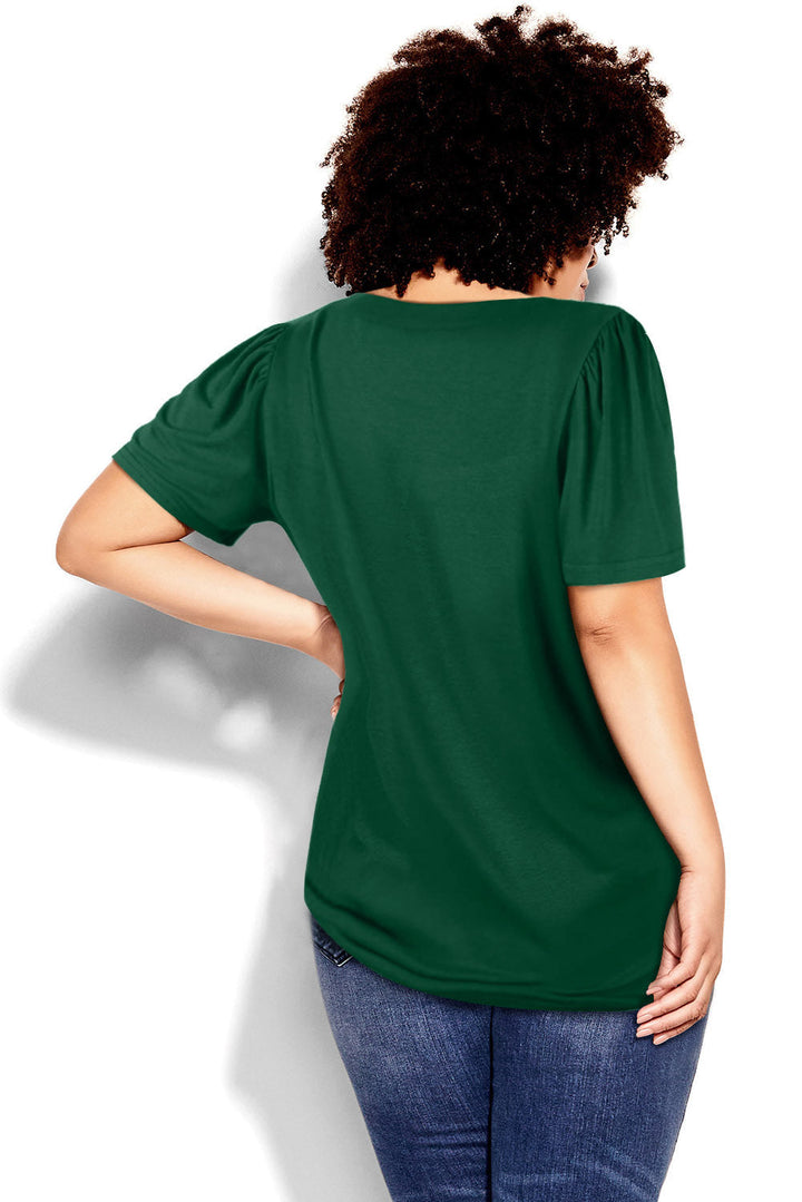 Plus Size Square Neck Ruched Shoulder Short Sleeve Top