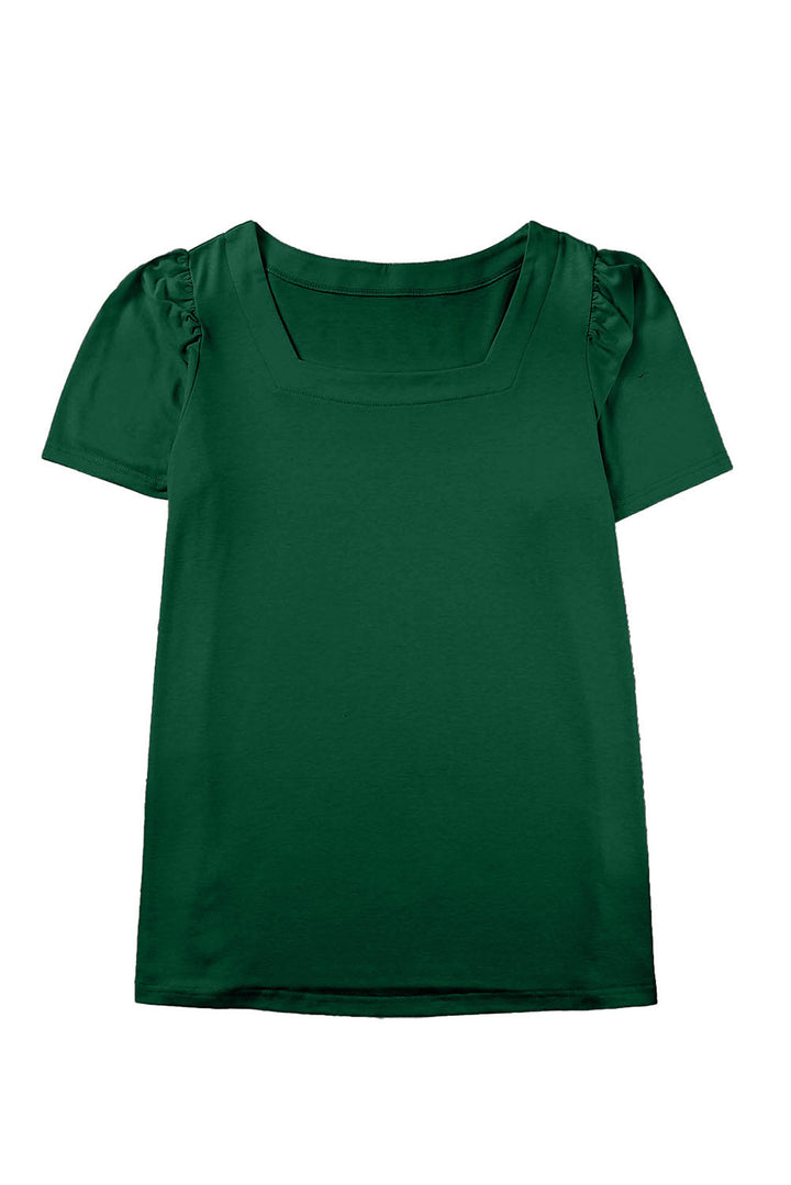 Plus Size Square Neck Ruched Shoulder Short Sleeve Top