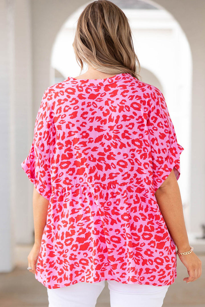 Print V Neck Half Sleeve Plus Size Blouse
