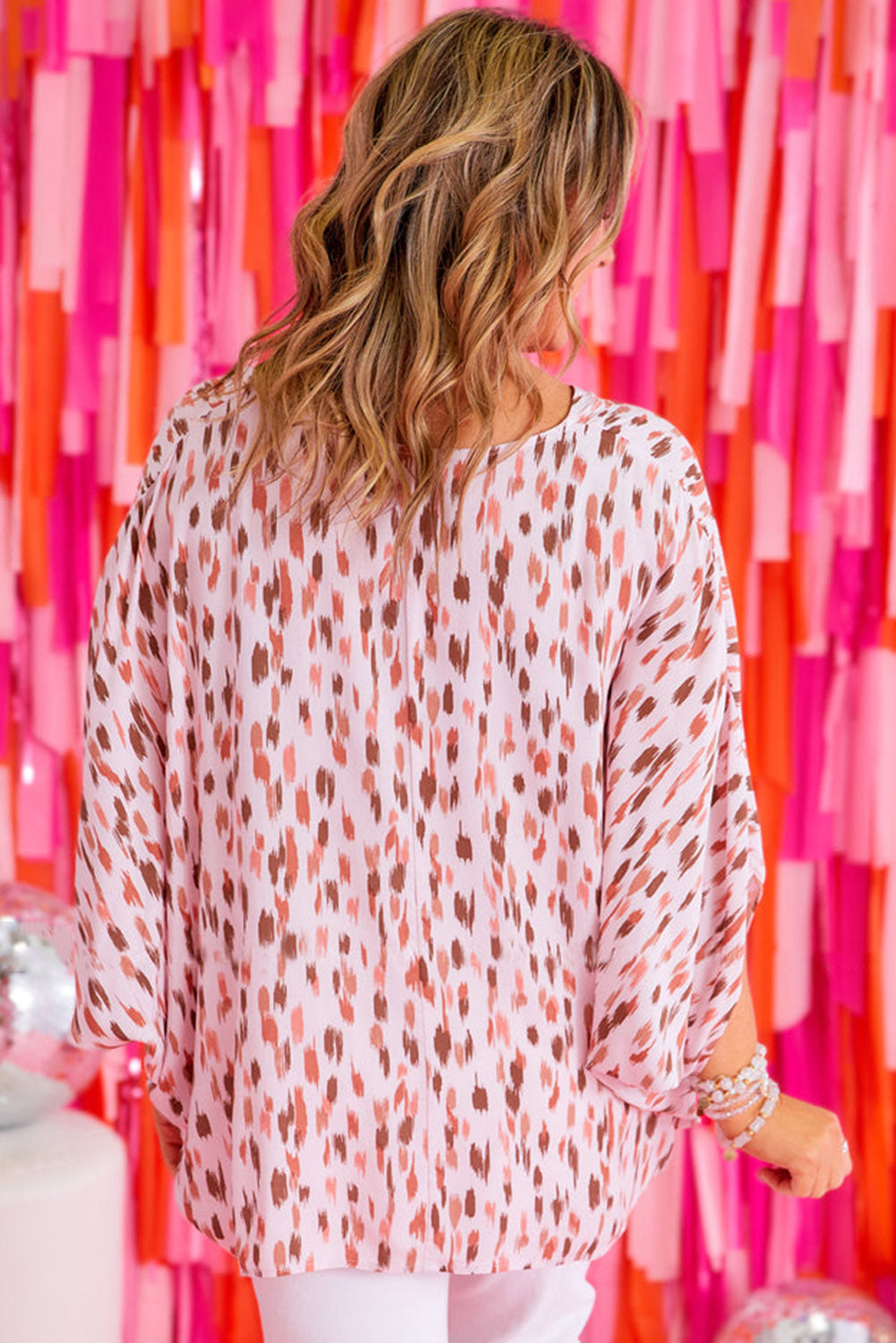 Printed 3/4 Dolman Sleeve Plus Size Blouse